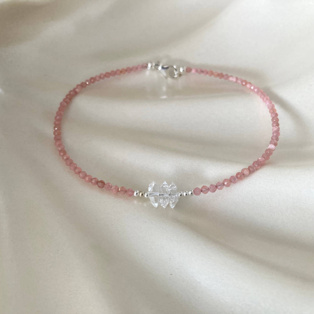 Rhodonite & Herkimer Diamond Anklet