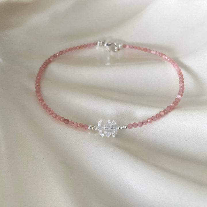 Rhodonite & Herkimer Diamond Anklet