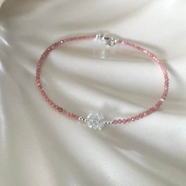 Rhodonite & Herkimer Diamond Anklet