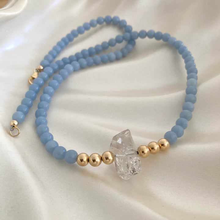 Golden Herkimer & Angelite Statement Necklace