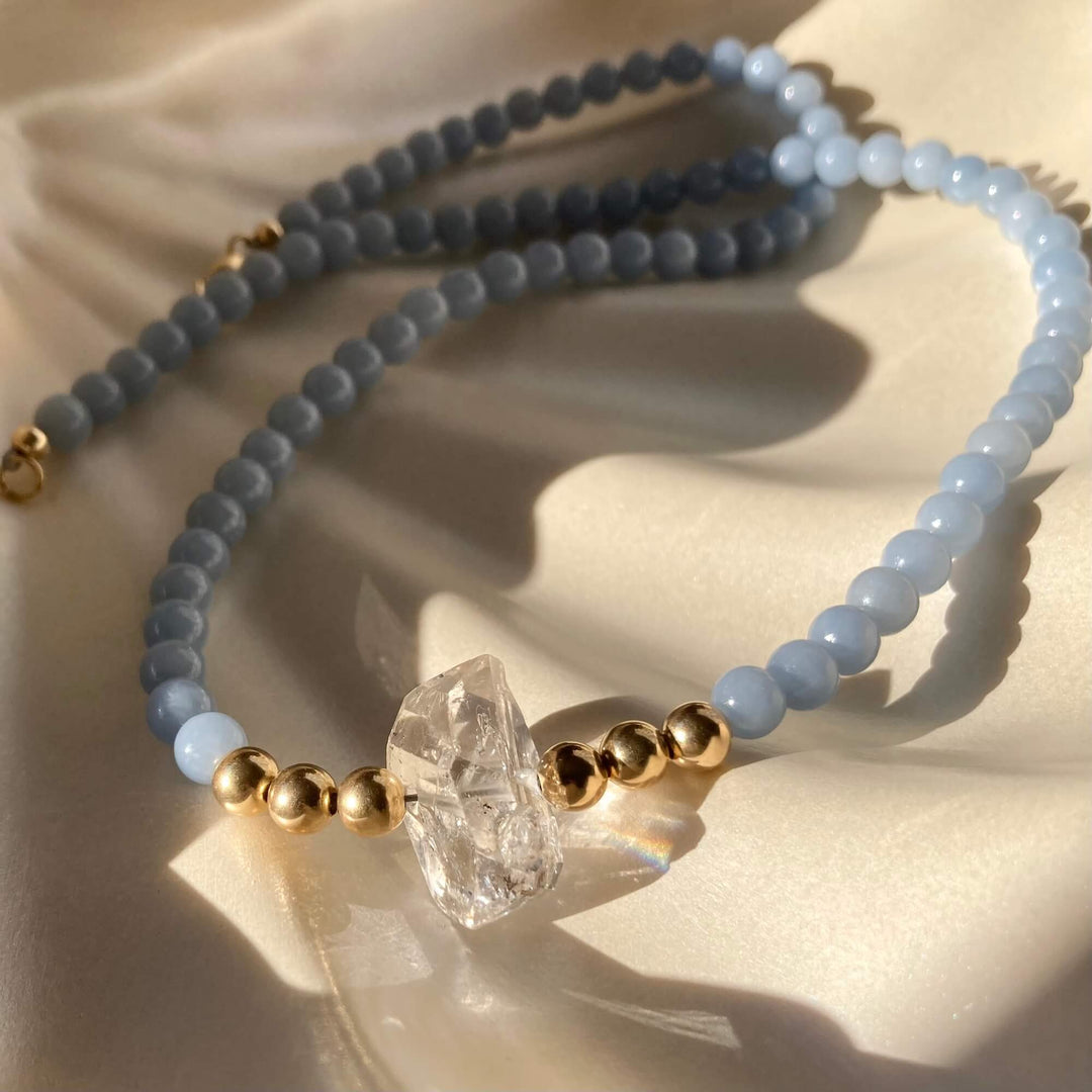 Golden Herkimer & Angelite Statement Necklace