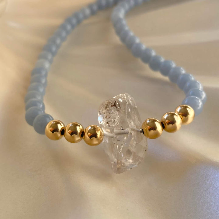Golden Herkimer & Angelite Statement Necklace