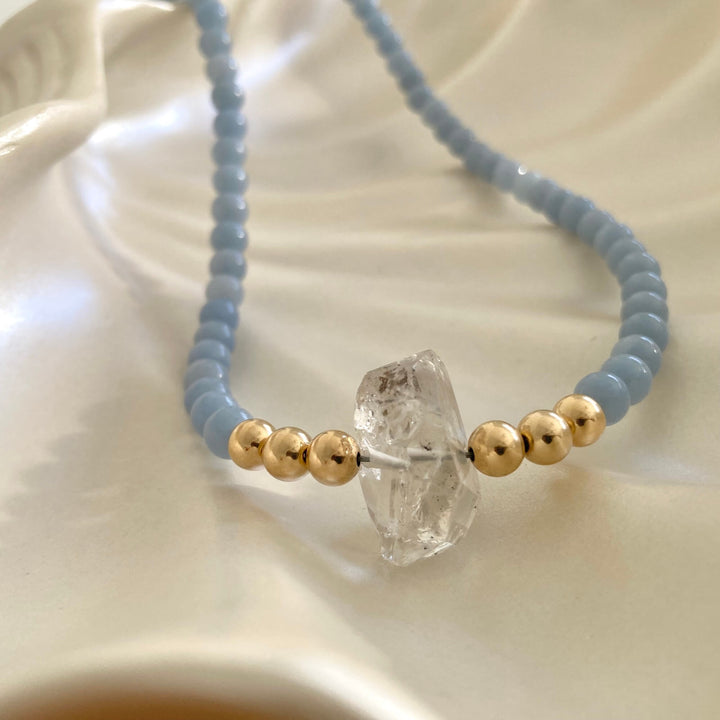 Golden Herkimer & Angelite Statement Necklace