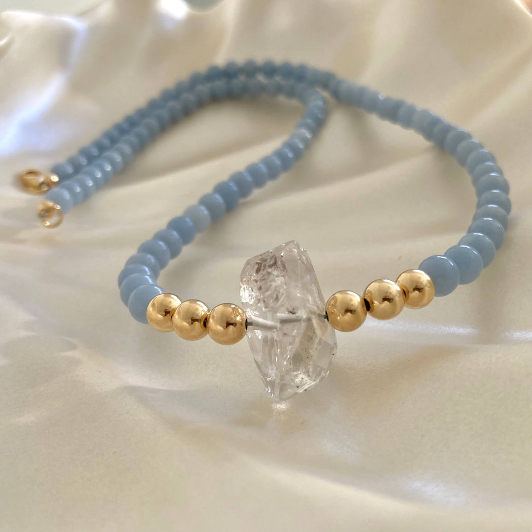 Golden Herkimer & Angelite Statement Necklace