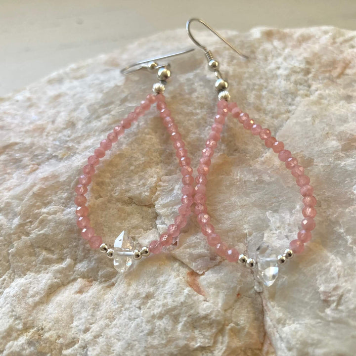 Rhodonite & Herkimer Diamond Earrings