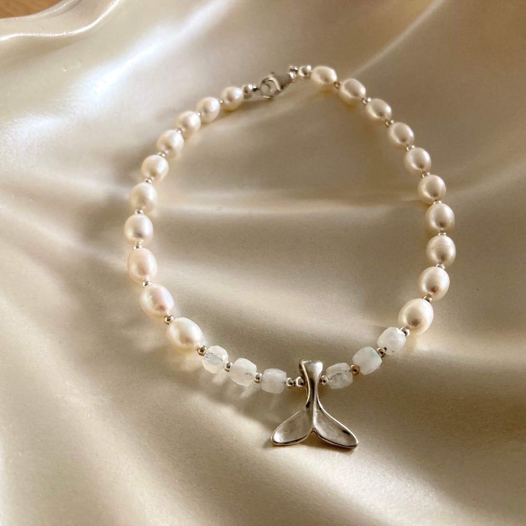One Of A Kind Whale Song Moonstone & Pearl Anklet