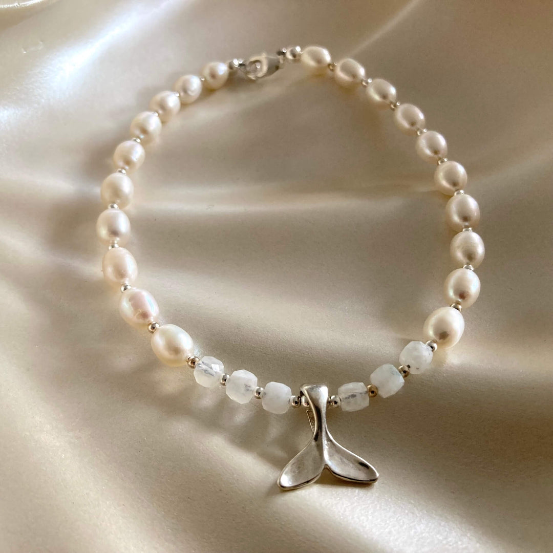 One Of A Kind Whale Song Moonstone & Pearl Anklet