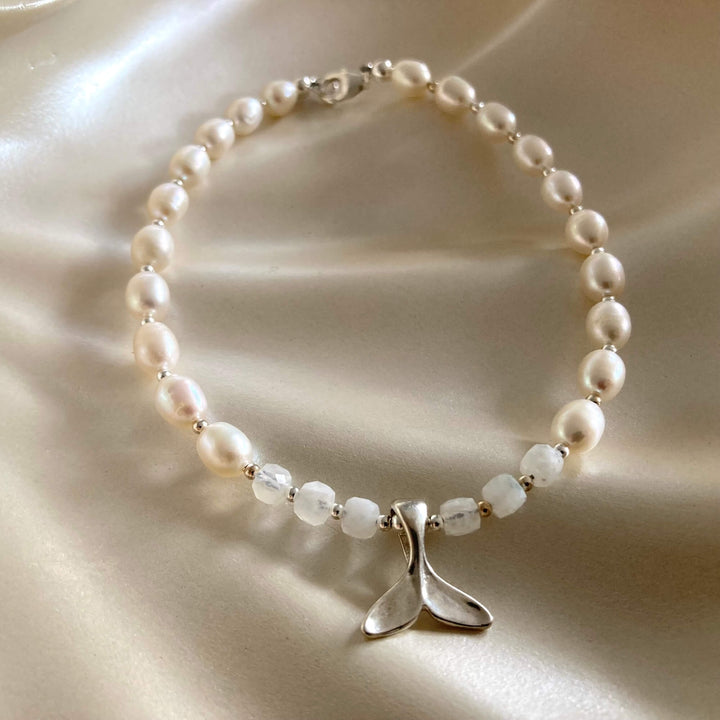 One Of A Kind Whale Song Moonstone & Pearl Anklet