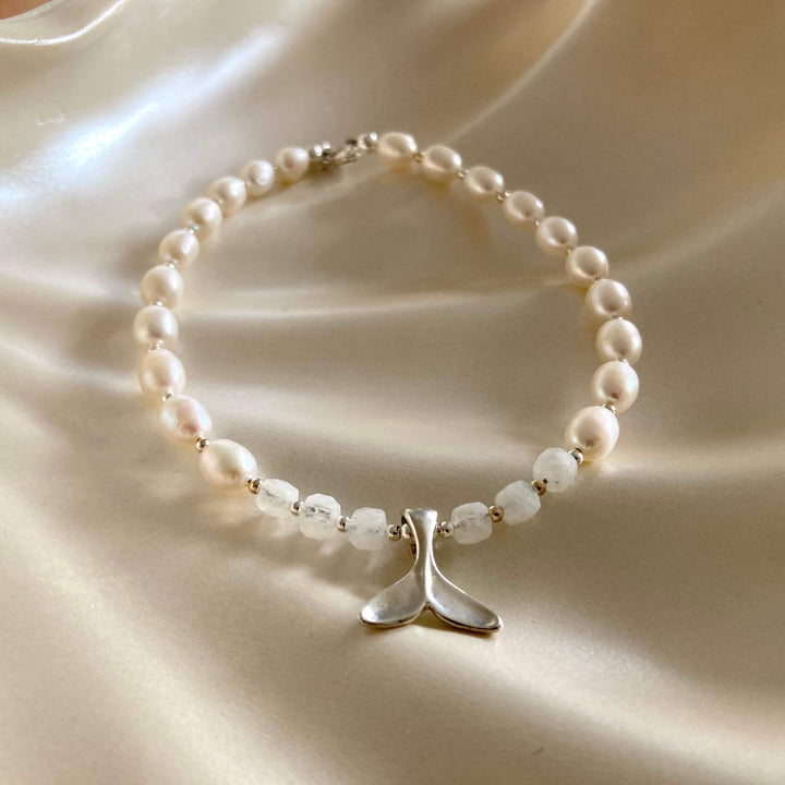 One Of A Kind Whale Song Moonstone & Pearl Anklet