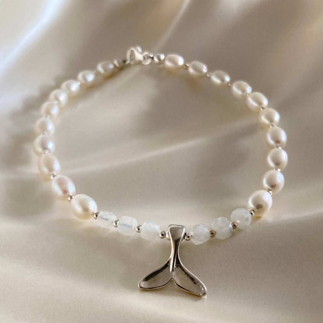 One Of A Kind Whale Song Moonstone & Pearl Anklet