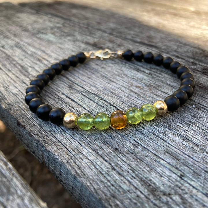 Amber, Peridot & Black Onyx - Gold Men's Bracelet