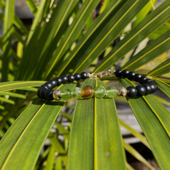 Amber, Peridot & Black Onyx - Gold Men's Bracelet