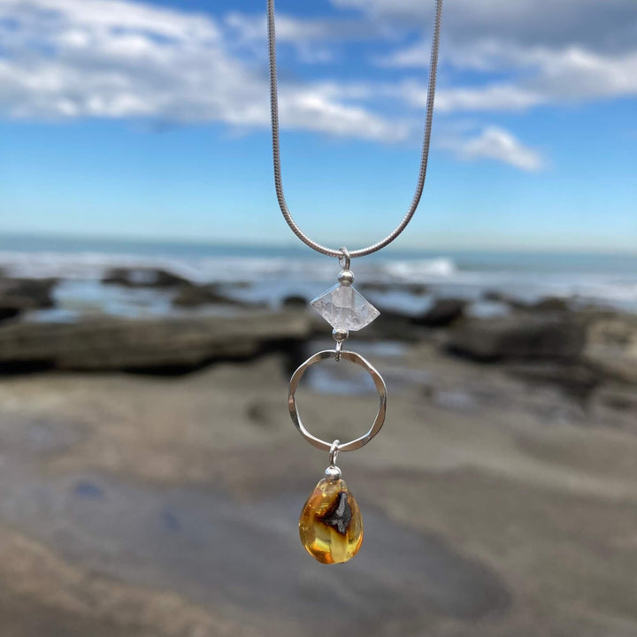 Amber & Herkimer Diamond Necklace