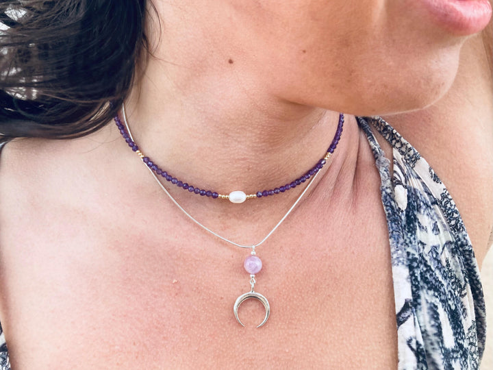 Amethyst, Pearl & Gold Choker