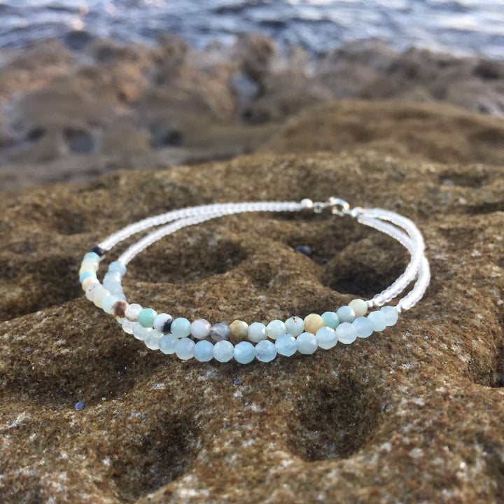Aquamarine & Amazonite Bracelet Hand Beaded by House of Aloha Central Coast NSW Australia