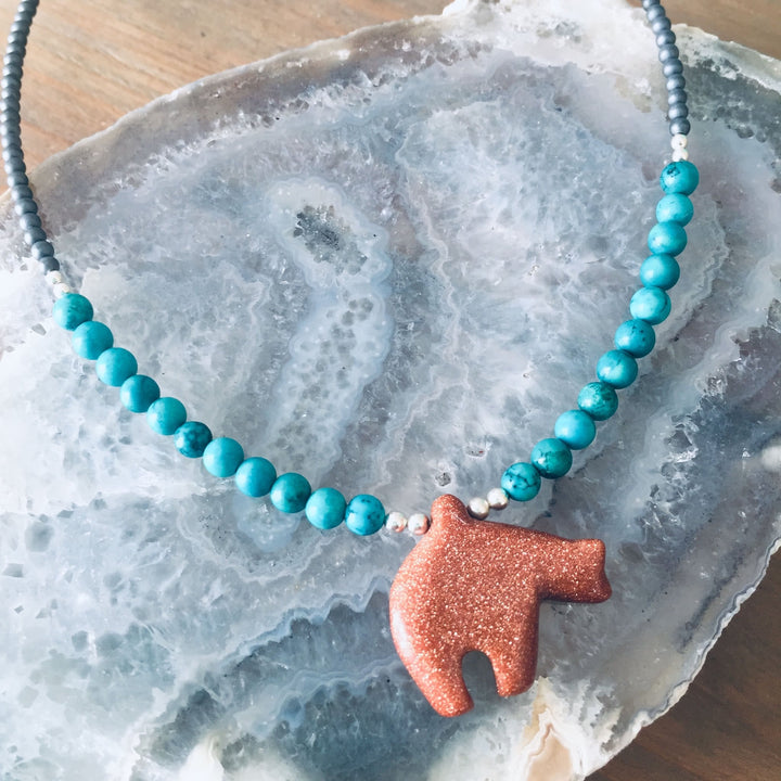 The Bear Goldstone & Blue Magnesite Kid's Necklace