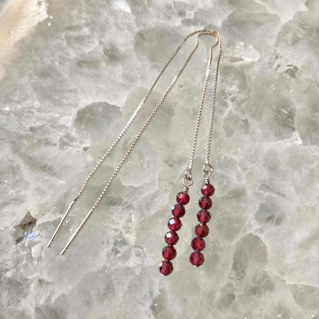 Garnet thread earrings for ladies