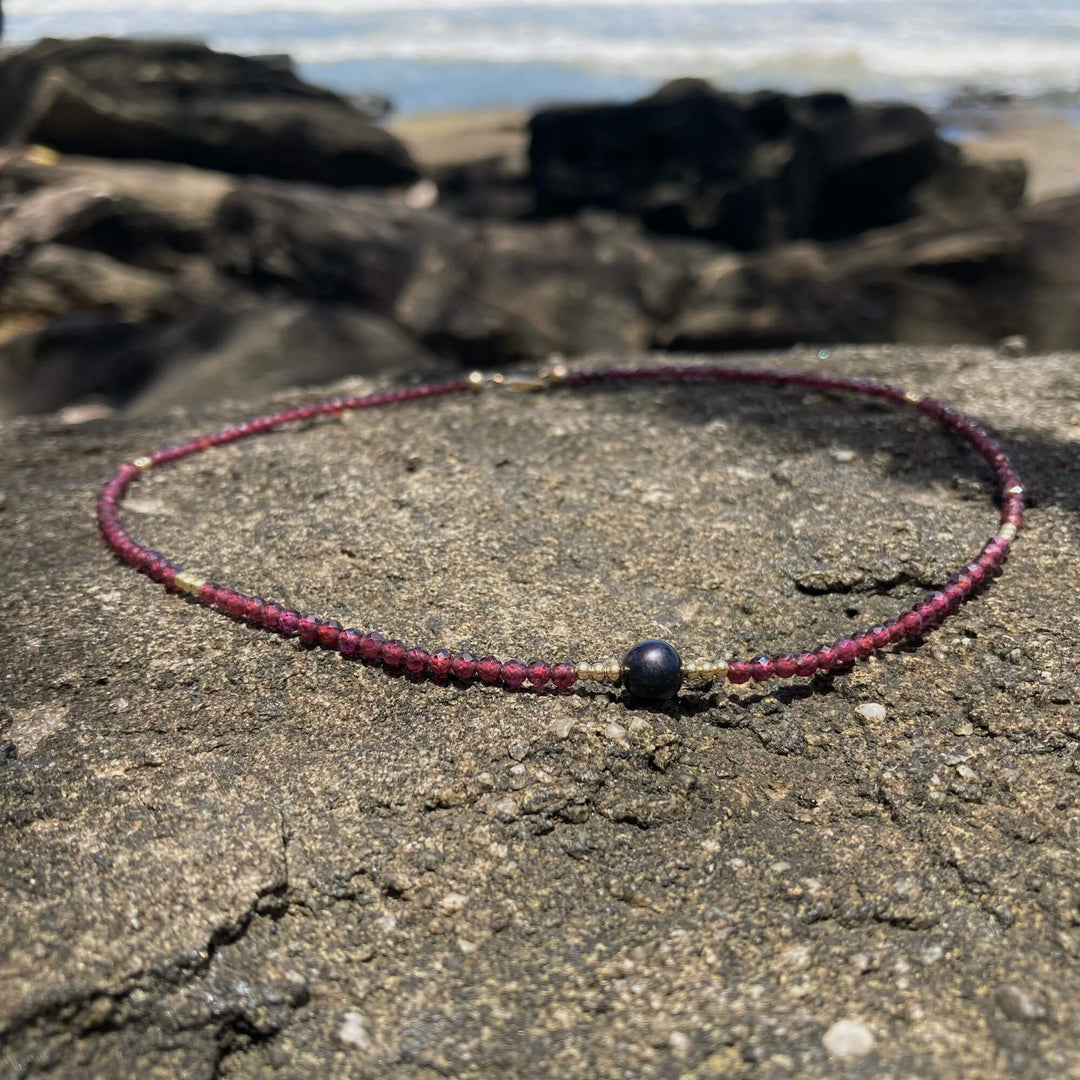 Garnet & Black Pearl Necklace for women