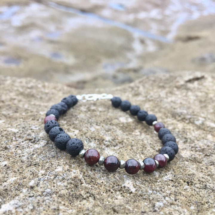 Garnet and Pyrite lava stone bracelet