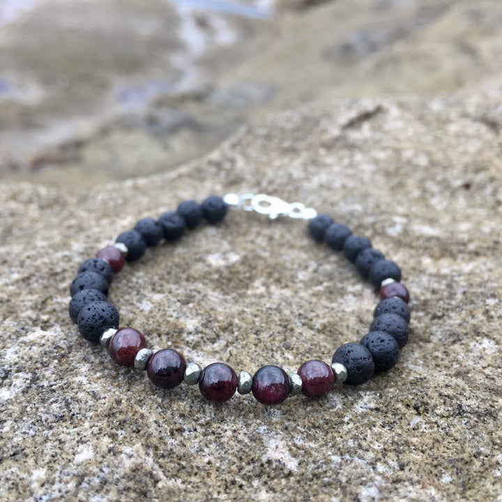 Garnet and pyrite essential oil bracelet