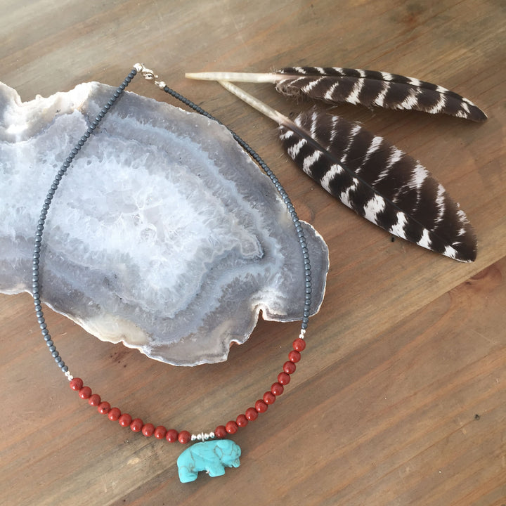 The Bison Howlite and Red Jasper Kids Necklace