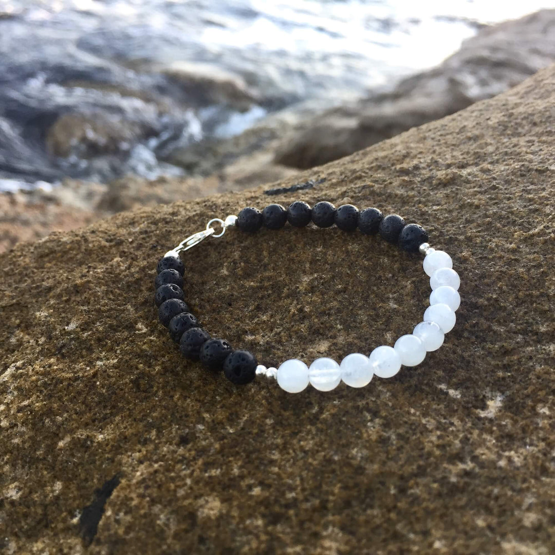 La Luna Love Moonstone Diffuser Bracelet with Lava Beads & Sterling Silver Handmade with Aloha by House of Aloha Central Coast NSW Australia