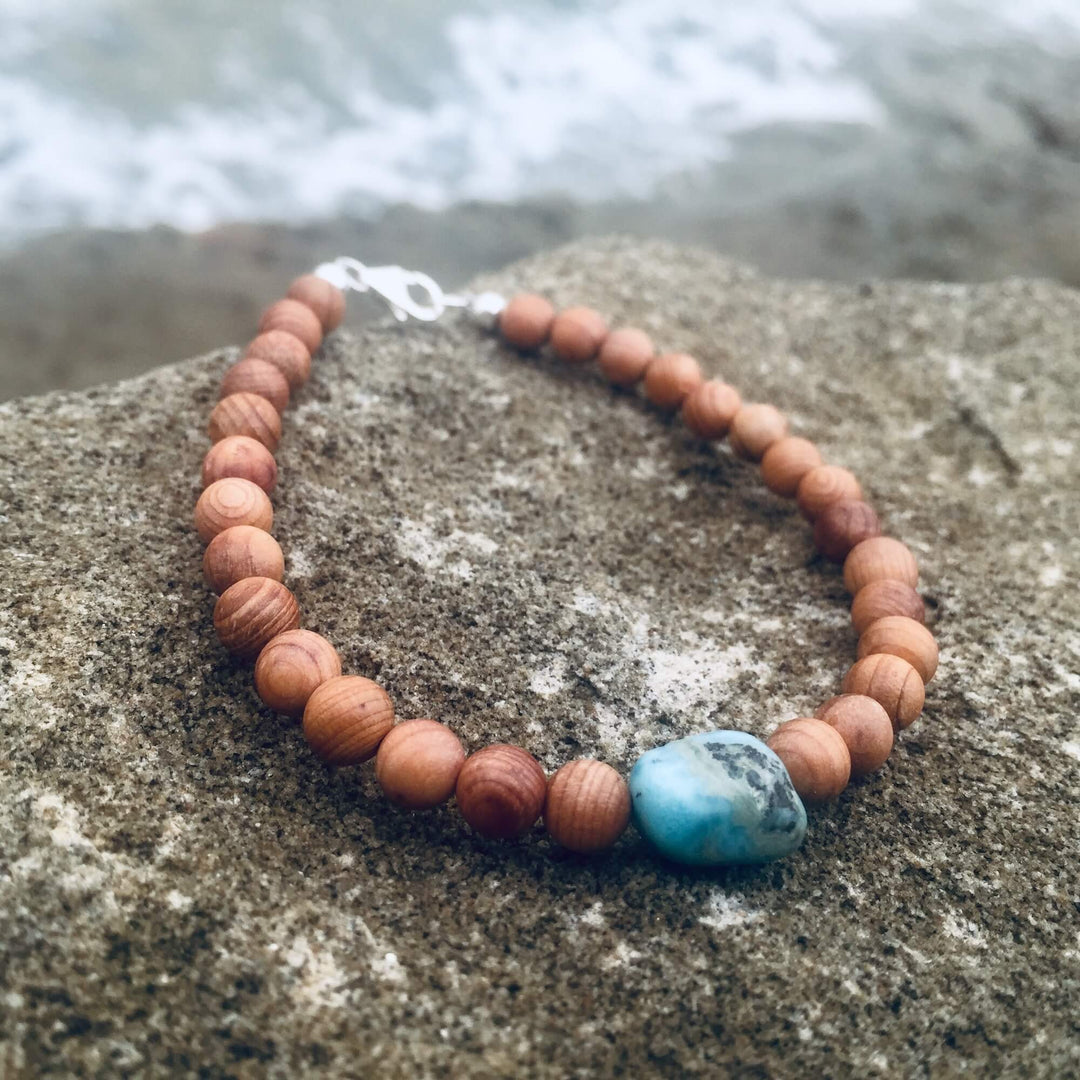 Larimar & Natural wood Bracelet