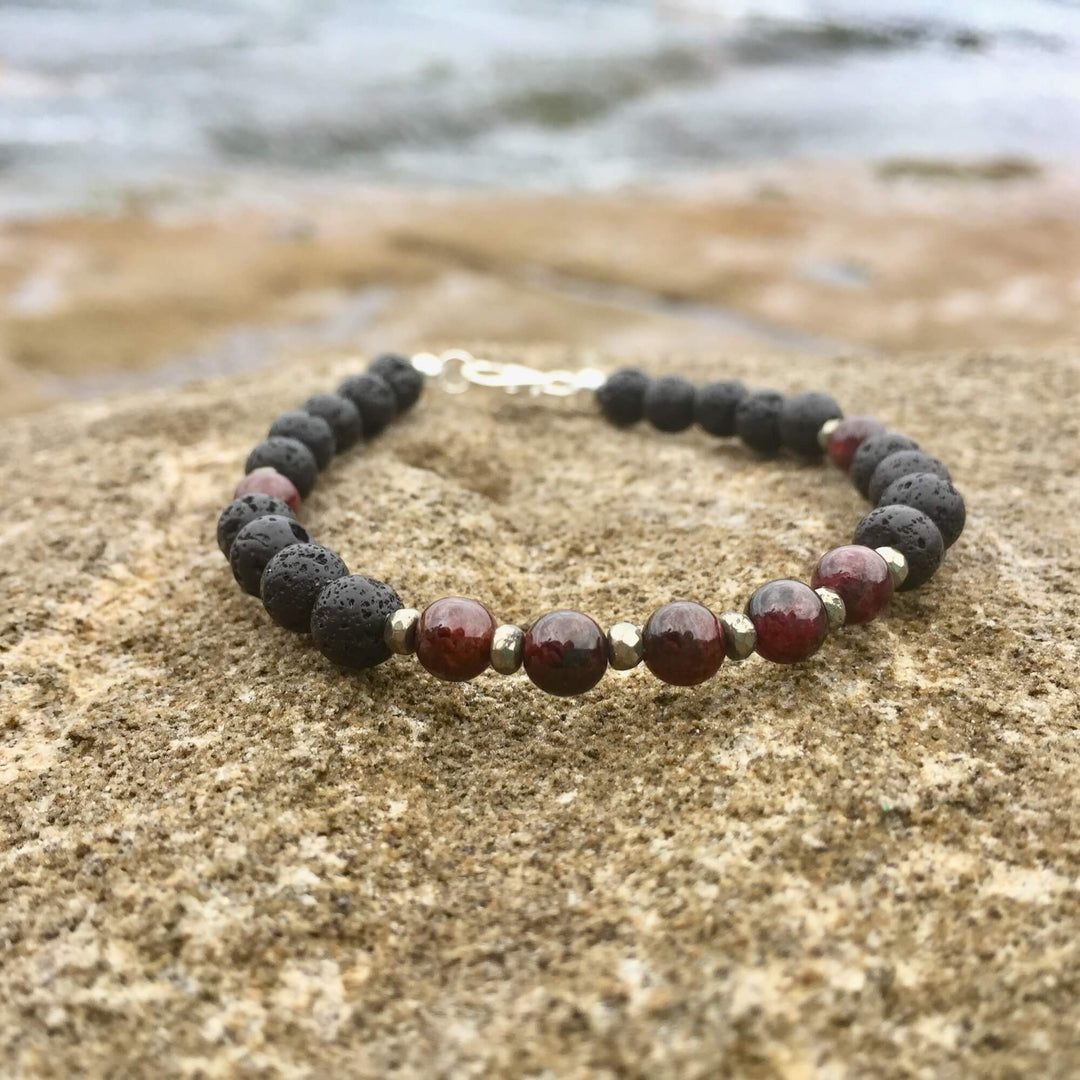 Lava stone garnet and pyrite diffuser bracelet