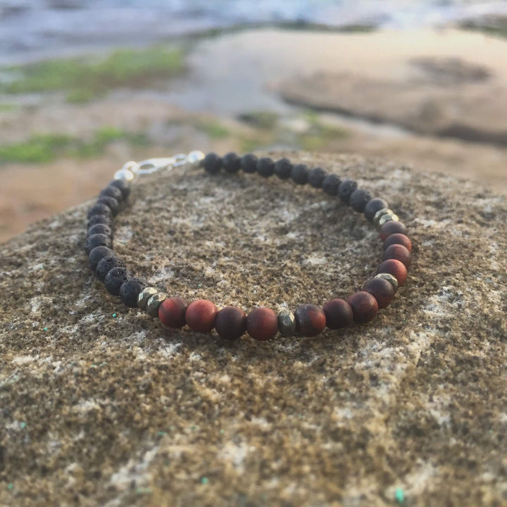 Red Tigers Eye, Pyrite & Lava Stone Essential Oil  Bracelet