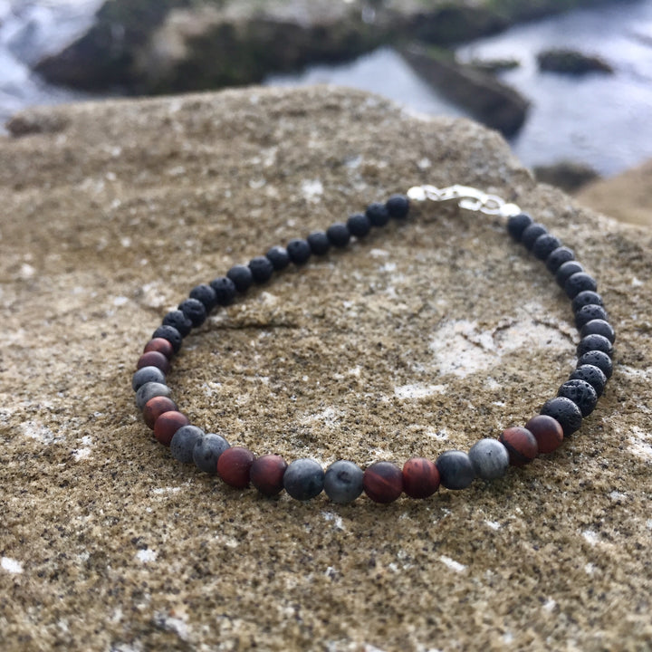 Red Tigers eye & Larvikite motivation & Confidence bracelet for men