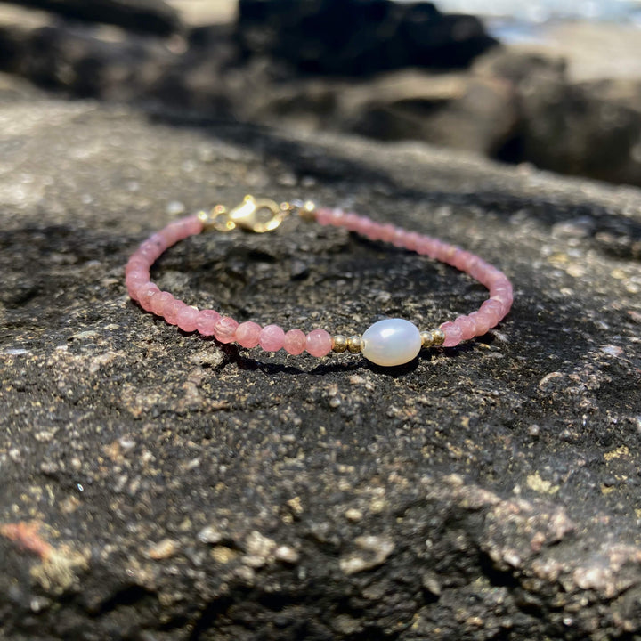 Rhodonite & pearl Gold Bracelet for ladies