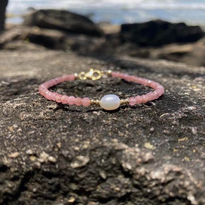 Rhodonite & pearl Gold Bracelet for women