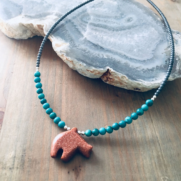 The Bear Goldstone & Blue Magnesite Kids Necklace