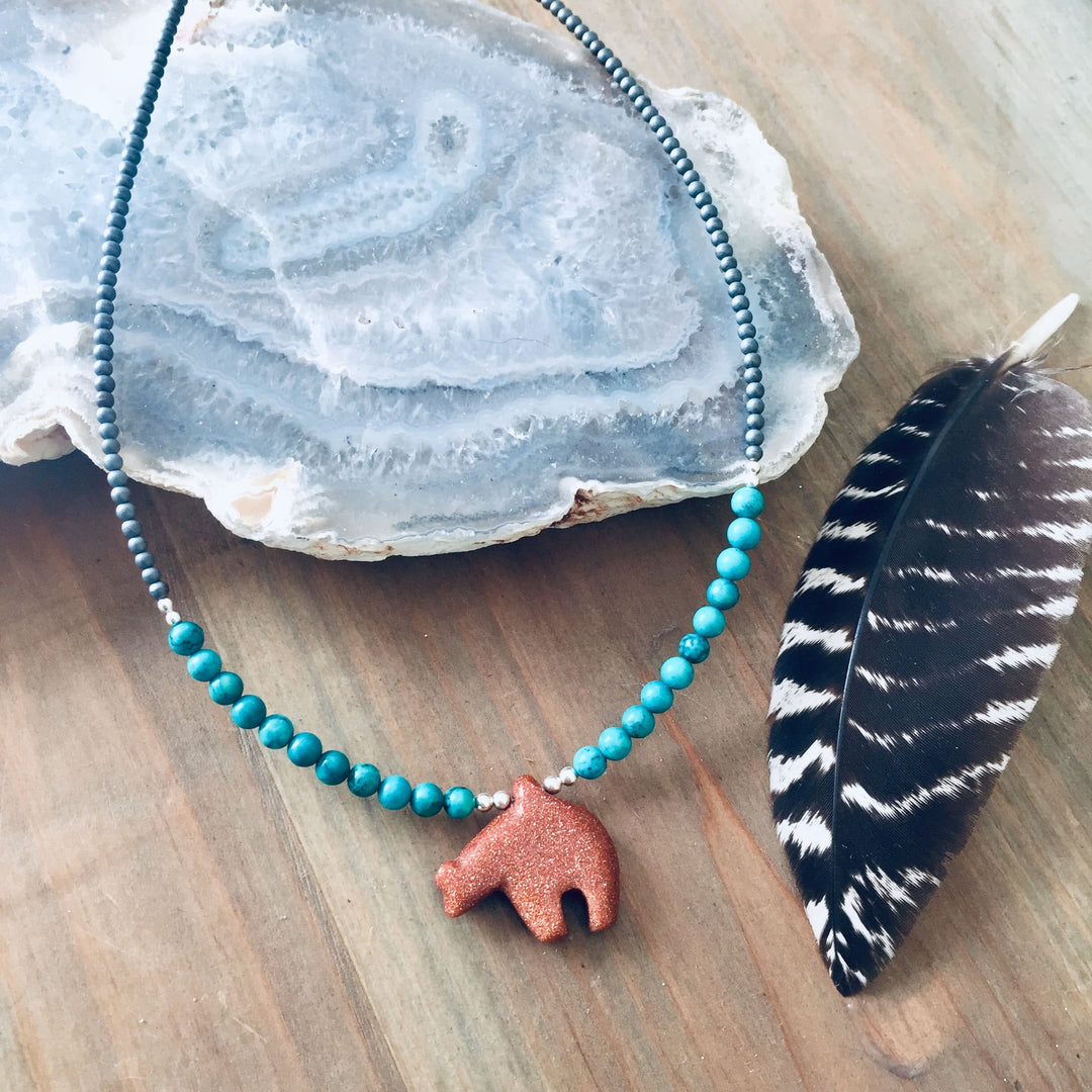 The Bear Goldstone & Blue Magnesite Kids Necklace