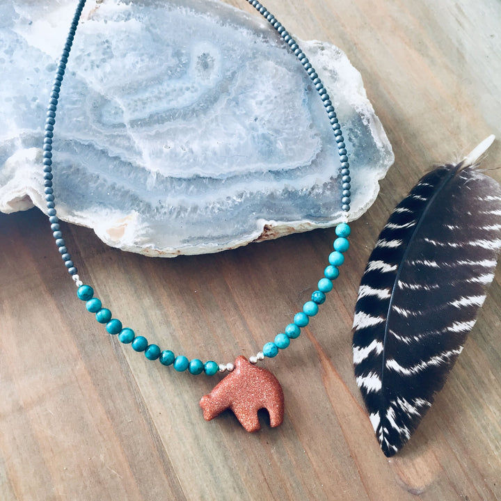 The Bear Goldstone & Blue Magnesite Kids Necklace