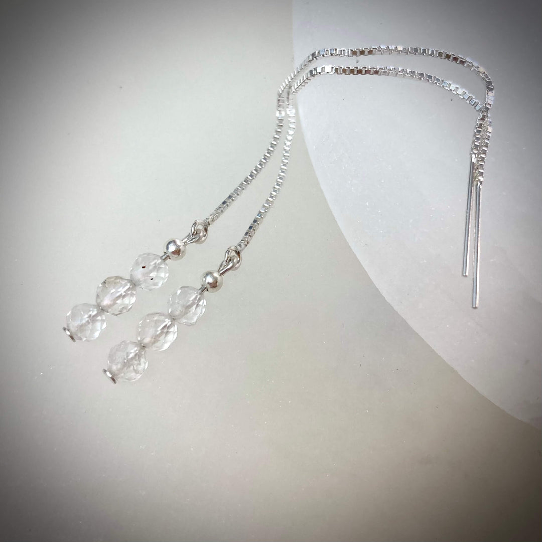 White topaz healing  crystal thread earrings