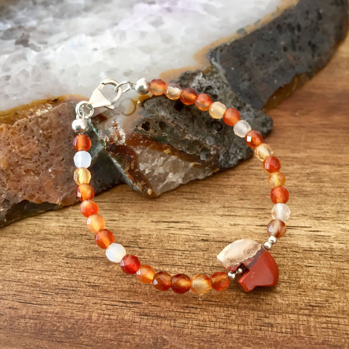 Kid's Lil Bear Red Jasper & Carnelian Bracelet