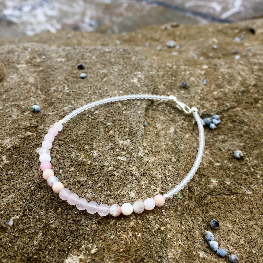 pink opal and rose quartz anklet