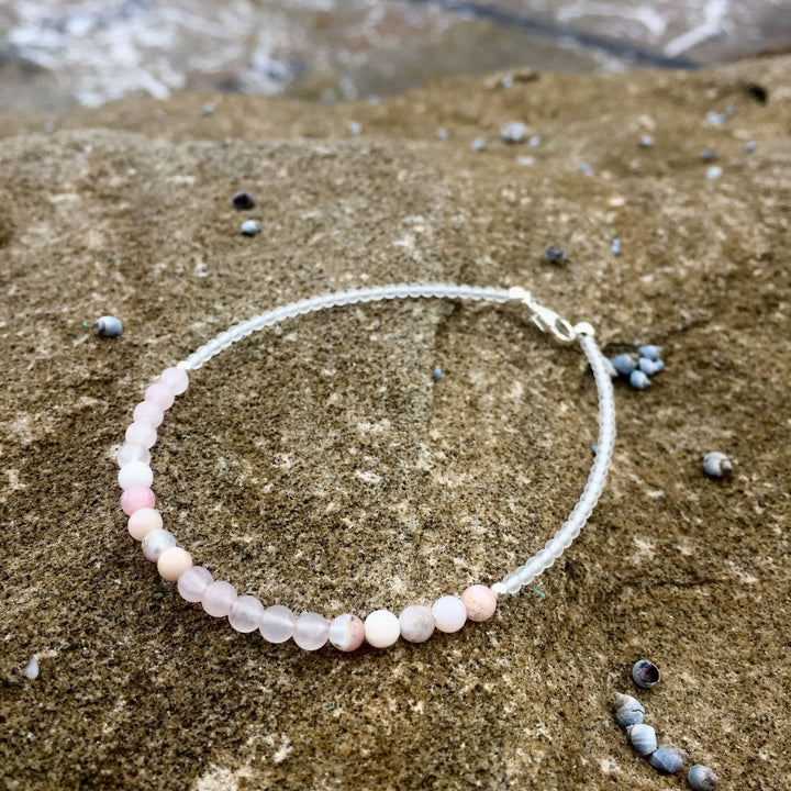 pink opal and rose quartz anklet